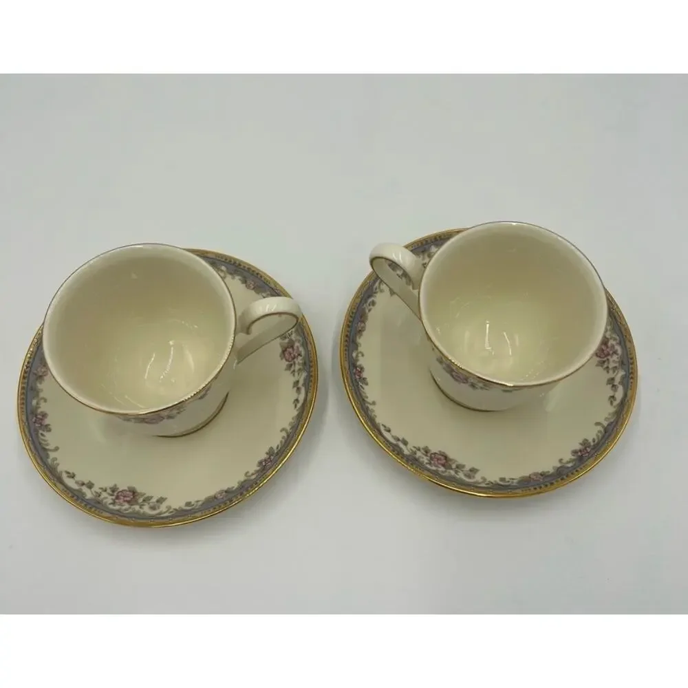 LENOX SOUTHERN VISTA FOOTED CUP AND SAUCER SET OF TWO
